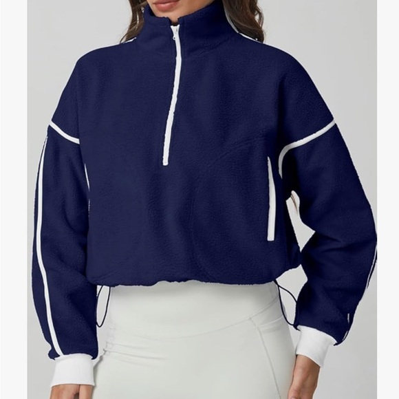 Nwt Navy Fleece Contrast Cropped Sweatshirt With Drawstrings